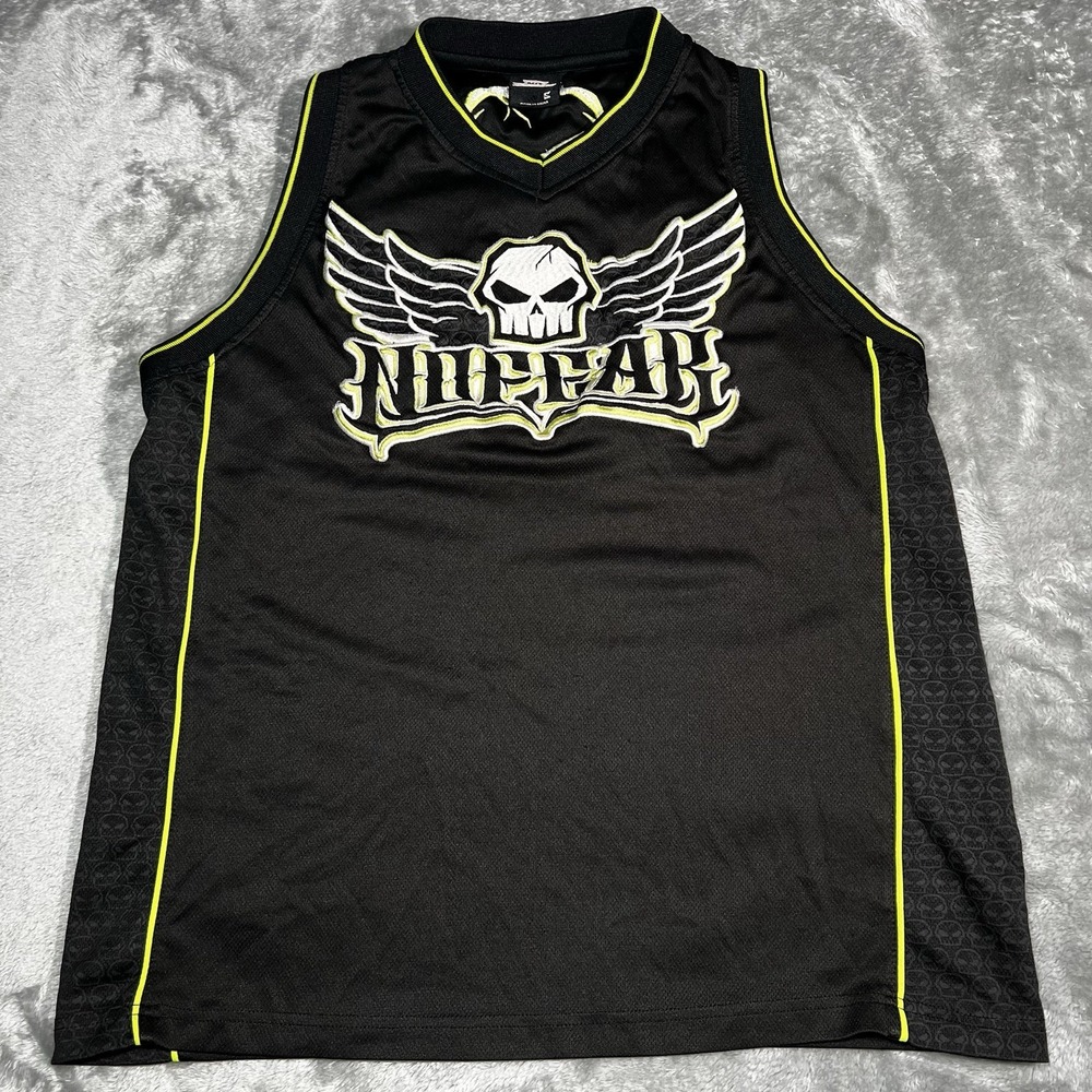 No Fear‎ Tank Top Small Sleeveless Jersey Gray Winged Skull Y2K Grunge
